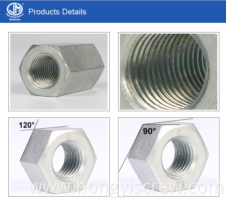 Carbon steel hex coupling nut, long hex coupling nuts